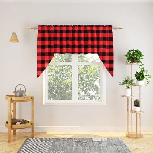 Miniatura 179 de Cenefas de cortina para ventana de 16 pulgadas de largo, 2 paneles de cuadros búfalo, cortinas pequeñas con bolsillo para barra, estilo clásico