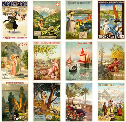 Miniatura 2 de Calendario de pared 2026 [13 páginas de 8 x 12 pulgadas] Pósteres de viaje antiguos europeos 1900-1910 anuncios retro vintage