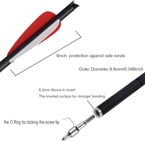 Miniatura 3 de 20 Inch Carbon Crossbow Bolts 12 Pack and 12 Pack Hunting Broadheads kit, Carbon Crossbow Arrows for Hunting and Outdoor Practice (Red)