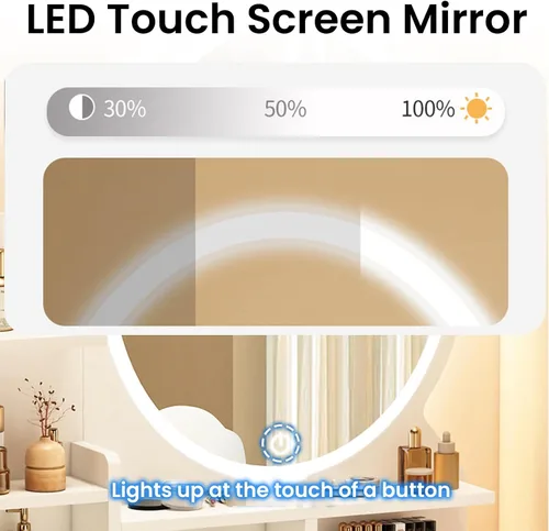 Miniatura 3 de Escritorio de maquillaje con espejo y luces, moderno escritorio de maquillaje para dormitorio, con mucho almacenamiento, 3 modos de iluminación