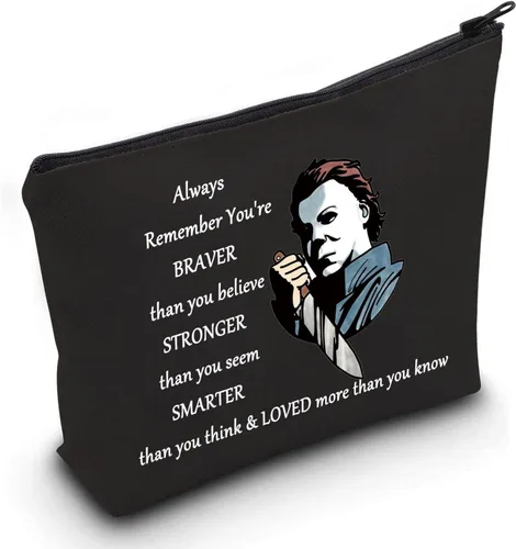 LEVLO Michael Myers Bolsa de maquillaje cosmética para fanáticos de la película de terror, regalo You'Re Braver Stronger Smarter Than You Think -