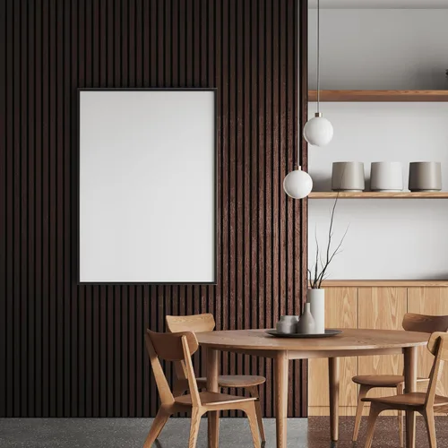 Miniatura 9 de Paquete de 2 paneles de listones de madera acústica - Paneles de pared insonorizados para decoración de interiores Nogal oscuro