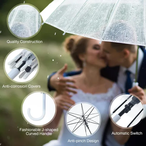 Miniatura 9 de Saintrygo Paquete de 20 sombrillas de boda con mango de gancho en J, resistentes al viento, paraguas grande de burbujas para adultos y niños, lluvia