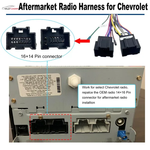 Miniatura 2 de Adaptador de arnés de radio ISO de 16 pines para Chevrolet 2006-2014 Buick 2008-2017, arnés de cableado estéreo de coche Android de 16 pines