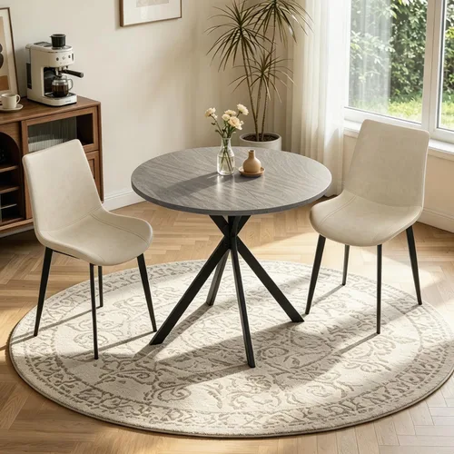 Miniatura 9 de Juego de 2 sillas y mesas de comedor redondas de 31.5 pulgadas para 2, pequeñas sillas de comedor que ahorran espacio, juegos de comedor pequeños