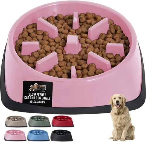 Miniatura 30 de GORILLA GRIP Cuencos para perros de alimentación lenta pendiente de patente, juguete interactivo de rompecabezas de 4 tazas para entrenamiento