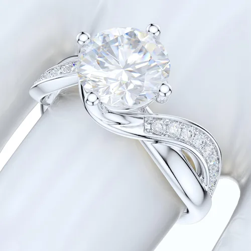 Miniatura 5 de Anillo de compromiso de plata esterlina con diamantes de corte redondo o moissanita de imitación de 2 quilates
