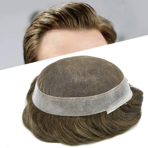 Miniatura 71 de Sistema de reemplazo de cabello de encaje francés para hombre, piezas de cabello de aspecto natural, color negro, marrón, rubio, gris, protesis