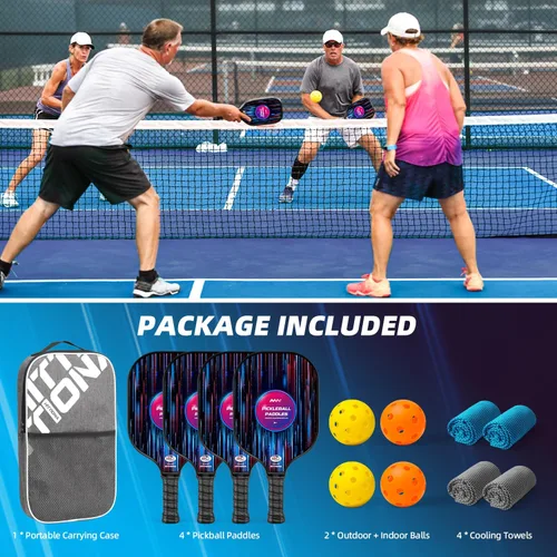 Miniatura 7 de Juego de 2 palas de pickleball de fibra de vidrio para principiantes, raquetas de pickleball aprobadas por USAPA, paquete de 2 con 4 bolas