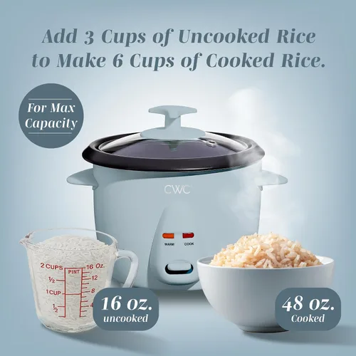 Miniatura 8 de COOK WITH COLOR Arrocera de 6 tazas de 300 W, cocción sin esfuerzo y perfectamente, cocina 3 tazas de arroz crudo para 6 tazas de arroz cocido, azul