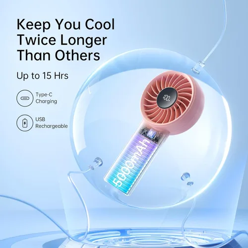 Miniatura 4 de JISULIFE Ventilador de Mano Life4, Ventilador Portátil Recargable de 5000mAh, Viento Turbo de 5 Velocidades, 15 Horas de Enfriamiento, Pantalla LED