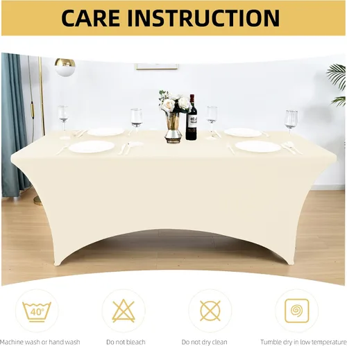 Miniatura 6 de Paquete de 2 Cubiertas de Mesa de Spandex de 4 pies para Mesas Plegables Rectangulares - Manteles Elásticos Ajustados Resistentes a las Arrugas