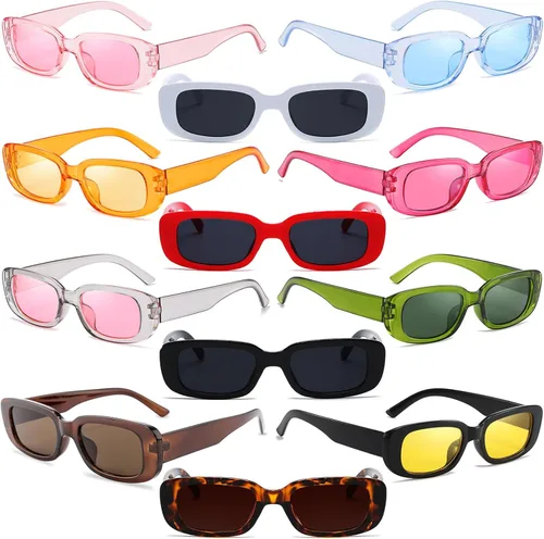 Gafas de sol para fiesta, a granel, retro, pequeñas, rectangulares, para mujer, vintage, cuadradas, paquete de 12