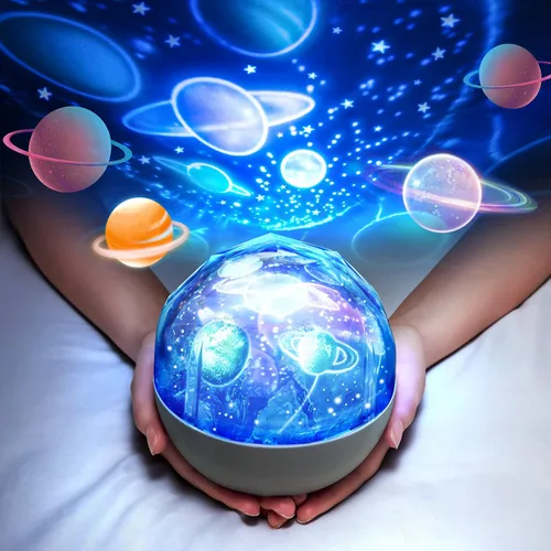 Sistema solar para niños, proyector de luz nocturna, rotación de 360°+5 películas, proyector espacial planeta para dormitorio, luz nocturna Blanco