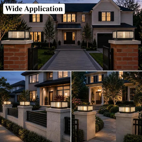 Miniatura 6 de Lámpara de porche al aire libre, luz grande de pilar de columna de puerta negra de 19.68 pulgadas Modern Black Waterproof Pedestal Bollard