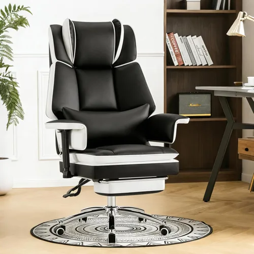 Silla de oficina resistente con reposapiés de respaldo alto, silla de oficina de piel sintética con soporte lumbar ajustable, silla de escritorio