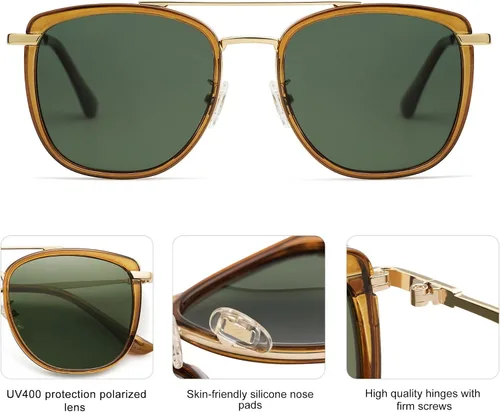 Miniatura 4 de SOJOS Gafas de sol polarizadas cuadradas estilo aviador retro para mujeres y hombres, gafas de sol vintage para mujer, UV400 SJ2180
