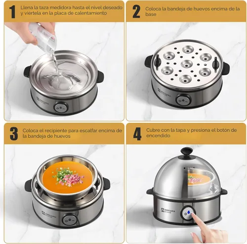 Miniatura 6 de Annie & Mia Design Cocedor eléctrico para huevos, caldera de huevos de acero inoxidable con capacidad para 7 huevos, 360 W, duro, medio, escalfador