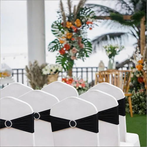 Miniatura 6 de Paquete de 50 bandas negras de elastano para sillas de boda, lazos con hebillas para fiestas, cumpleaños, fiestas, banquetes de jubilación