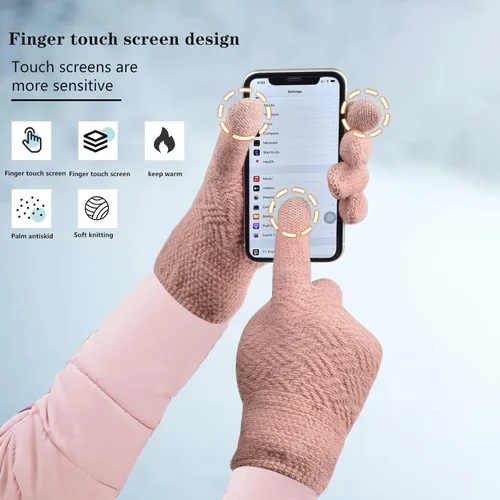 Miniatura 3 de Juego de 3 gorros de punto de invierno para mujer bufanda y guantes para pantalla táctil con pompón
