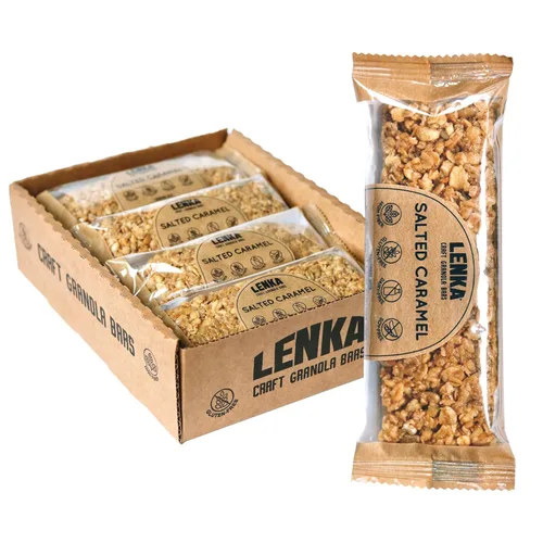 Miniatura 9 de Lenka Discovery - Paquete de 12 bocadillos de granola con alto contenido de fibra, caramelo salado, bayas omega, vainilla expreso, mantequilla