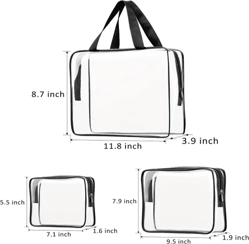 Miniatura 5 de 3 bolsas de cosméticos transparentes, aprobadas por la TSA, juego de bolsas de aseo transparentes para viajes, playa, bolsa de organización