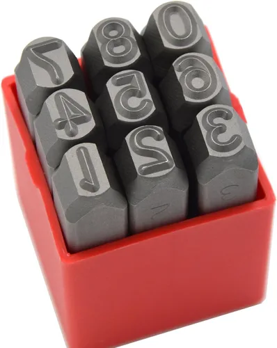 Miniatura 25 de Juego de 27 sellos de acero resistente con letras mayúsculas de 3/64" 1mm, kit de punzones de alfabeto para estampado a mano de caracteres, código