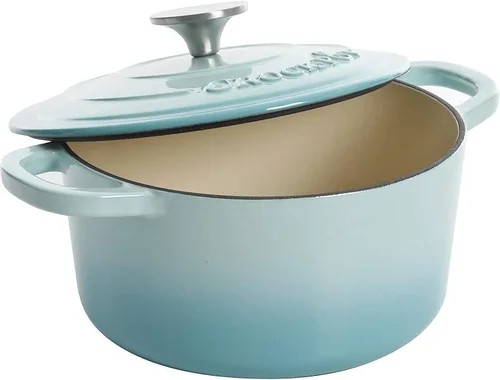 Miniatura 3 de Crock-Pot Horno holandés artesanal redondo de hierro fundido esmaltado, 7 cuartos de galón, aguamarina Azul aguamarina