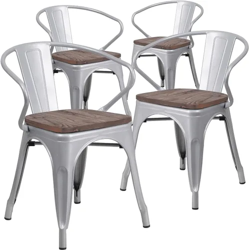 Miniatura 13 de Flash Furniture Silla de metal negro con asiento y brazos de madera
