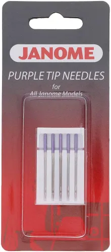Agujas para máquina de coser Janome con punta morada, tamaño 90/14, excelentes para telas pesadas y costura a lo largo del dobladillo - 5 agujas por