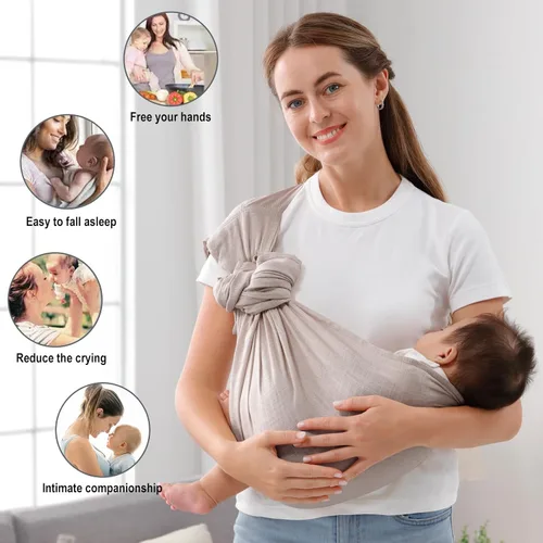 Miniatura 4 de Portabebés de doble anillo para recién nacidos a niños pequeños, de muselina ajustable, soporte para bufanda, regalo ideal para bebés para nuevos