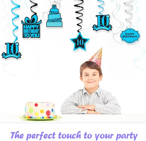 Miniatura 6 de Cartel colgante de feliz cumpleaños número 10 con diseño de remolinos y estrellas, confeti de felicitación a los 10 años de edad, cumpleaños, Hello