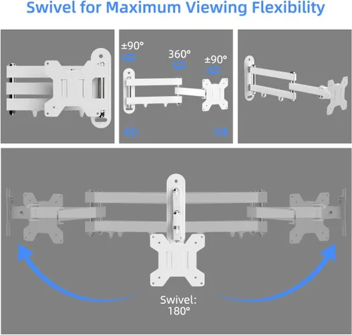 Miniatura 4 de Suptek - Soporte de pared para TV de movimiento completo para la mayoría de televisores y monitores de 13 a 30 pulgadas, televisores planos y Blanco