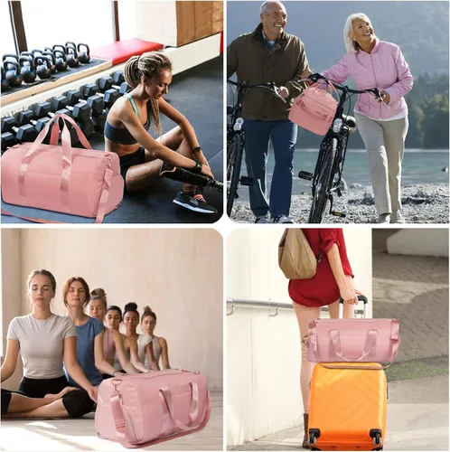 Miniatura 7 de MABROUC Bolsa de lona para mujer, bolsa deportiva de gimnasio con bolsillo húmedo y compartimento para zapatos, bolsa de viaje para fines de semana