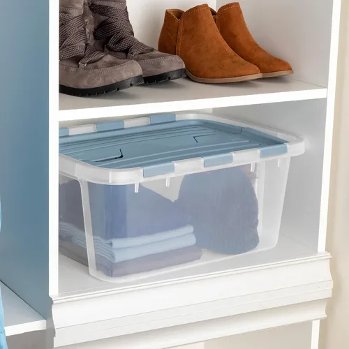Miniatura 6 de Sterilite Paquete de 6 cajas de almacenamiento con tapa con bisagras, contenedores organizadores de plástico, 20 cuartos de galón, color azul