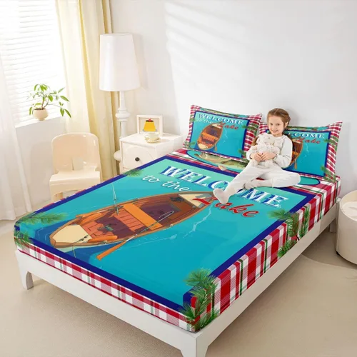 Miniatura 42 de Lake House - Sábana bajera ajustable tamaño individual, sábanas de anclaje náutico para niños, adolescentes, adultos, dormitorio, juego de ropa