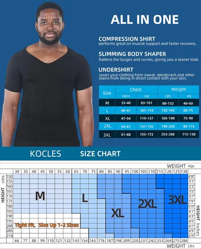 Miniatura 5 de KOCLES Camisas de compresión Gynecomastia para hombres, faja moldeadora adelgazante para cuerpo, camiseta de entrenamiento con cuello en V