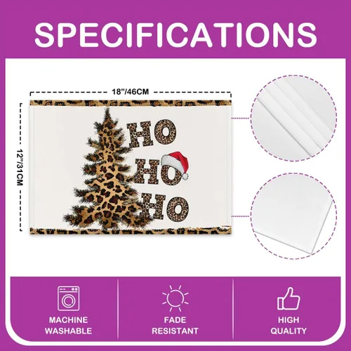 Miniatura 4 de Juego de 4 manteles individuales con estampado de leopardo, sombrero de árbol de Navidad, color blanco y negro, manteles individuales para niños
