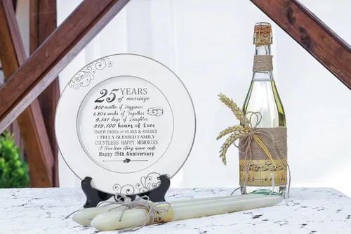 Miniatura 7 de Urllinz Plato del 25º Aniversario con Lámina de Platino - Plata 25 Años Aniversario de Matrimonio Regalos de Boda para Pareja Ella Él Esposo Esposa