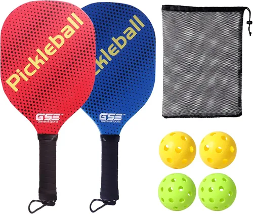 GSE Games & Sports Expert Juego de palas de pickleball con raquetas ligeras de pickleball y bolas de pepinillo para interiores y exteriores y bolsa