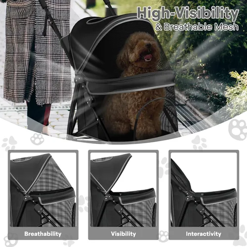 Miniatura 5 de Cochecito para mascotas para perros y gatos pequeños, 10-22 libras, almacenamiento trasero, negro