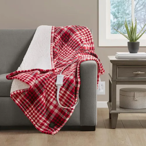 Beautyrest Manta eléctrica reversible de felpa a Sherpa, controlador de botón suave incorporado, apagado automático, configuración de calor