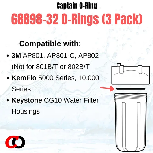 Miniatura 2 de Captain O-Ring - 68898-32 Juntas tóricas de repuesto para filtros de agua 3M AP801, AP801-C, AP802, KemFlo 5000 y 10,000 series (paquete de 3)