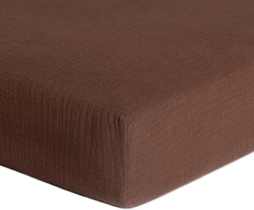 Miniatura 16 de Meracorallo Sábana bajera ajustable de muselina para cuna, suave y transpirable, para colchones estándar para cuna y niños pequeños (niebla)