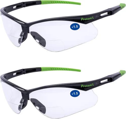 Miniatura 9 de ProtectX Anteojos de seguridad clásicos, lentes antivaho resistentes a los arañazos, gafas protectoras para el trabajo, interior/exterior, ANSI Z87.1
