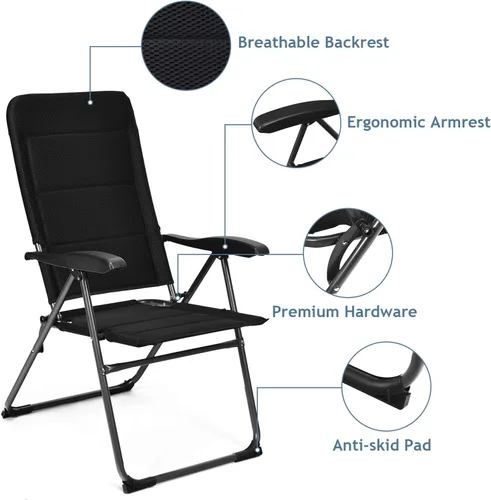 Miniatura 7 de S AFSTAR Sillas plegables para patio, juego de 4 sillas portátiles con reposabrazos y respaldos ajustables para césped, piscina, balcón (4)
