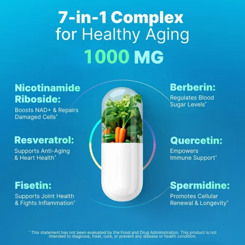 Miniatura 2 de Suplemento liposomal de nicotinamida ribósido NR Resveratrol NAD: nicotinamida 500mg con fisetina, polvo de resveratrol espermidina berberina NAD