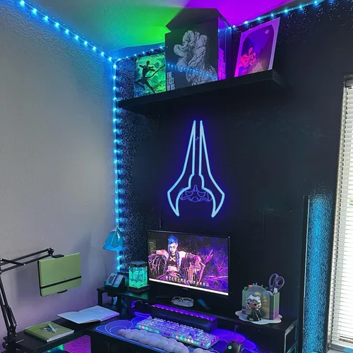 Miniatura 4 de Letrero de neón con hoja de energía de ciencia ficción, decoración de pared de luz de neón de doble hoja, lámpara de neón alimentada por USB