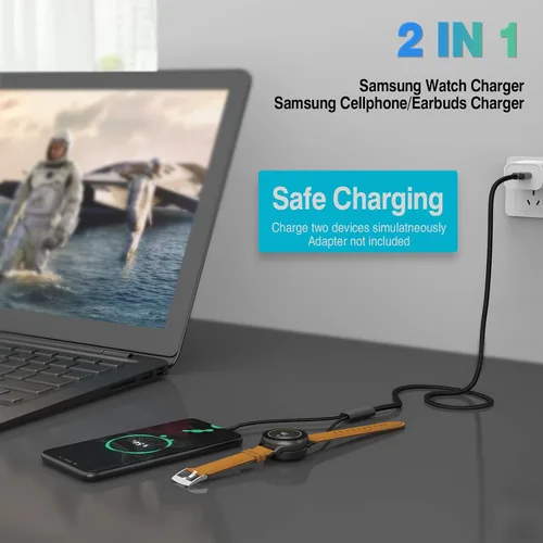 Miniatura 7 de Cargador magnético 2 en 1 USB-C para Samsung Galaxy Watch 7/6/5/4/3/Classic, Pro 5/4, Active Watch 2/1, Galaxy Buds/Live/+, cable de carga rápida