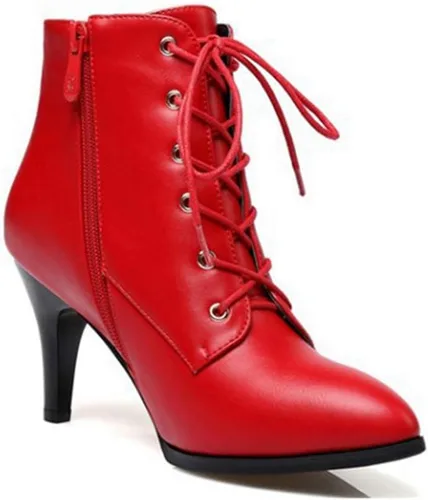Miniatura 3 de MIOKE Botas de tobillo de tacón de aguja para mujer, botas puntiagudas con cordones y cremallera, botas cortas